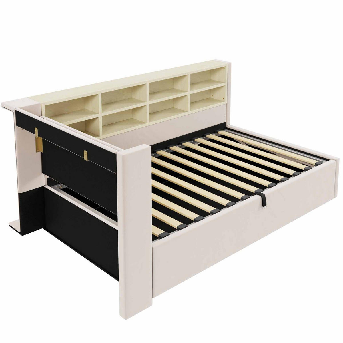 POLSTERBETT Schlafsofa aus Samt 90x200 cm Beige mit hydraulischem Stauraum, Nachtlicht, USB- und Typ-C-Anschluss - Beige, Textil (90/200cm) - Modfu