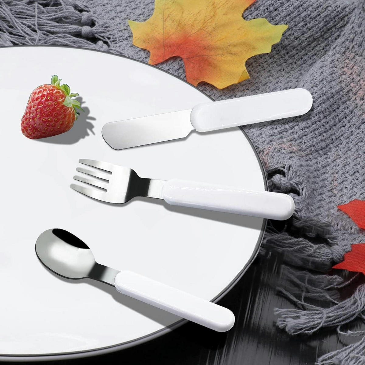 KINDERBESTECK Set 3-teilig Edelstahl mit Koffer Silber - Weiß, Metall