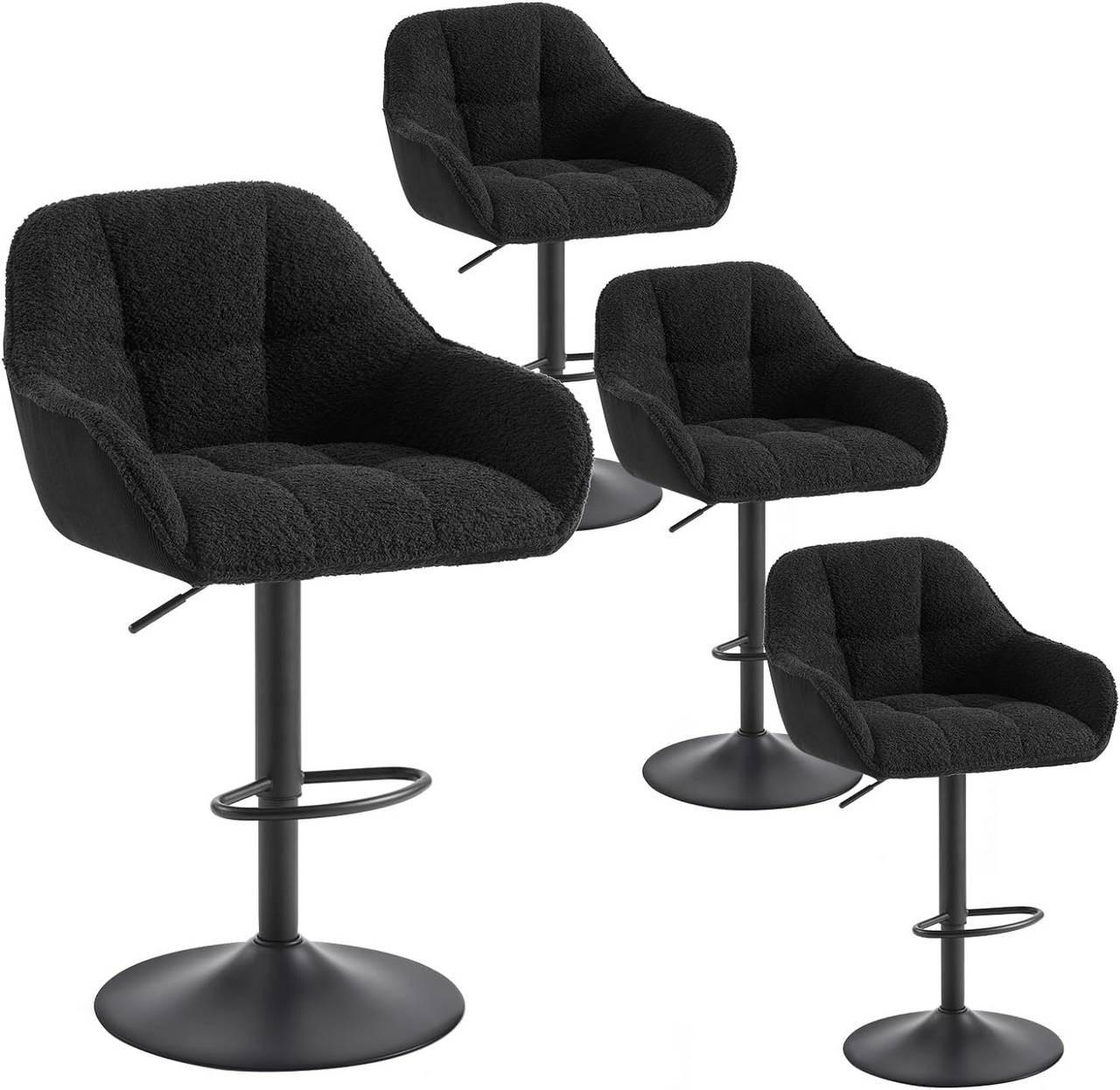 BARHOCKER 4er Set gepolstert, Chenille, Cord, Schwarz - Schwarz, Kunststoff/Textil (52/87/50cm) - Woltu