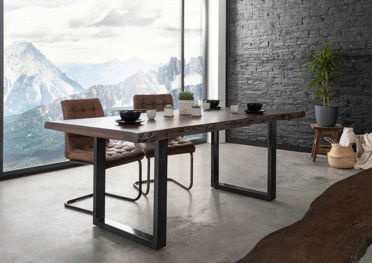 BAUMTISCH Akazie 200x100x77 braun lackiert / U-Beine anthrazit glänzend FREEFORM 5 - Anthrazit/Braun, Holz (200/100/77cm) - Massivmoebel24