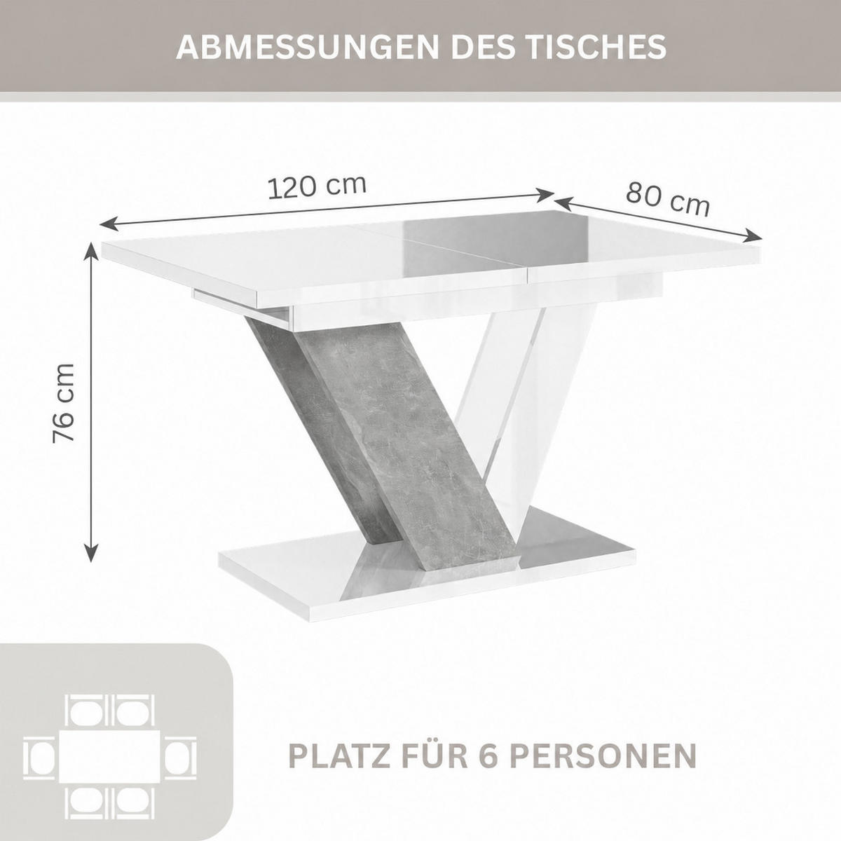 ESSTISCH Ausziehbar 120-160 cm Weiß glänzend - Weiß Hochglanz, Holzwerkstoff (160/80/75cm) - Home Collective