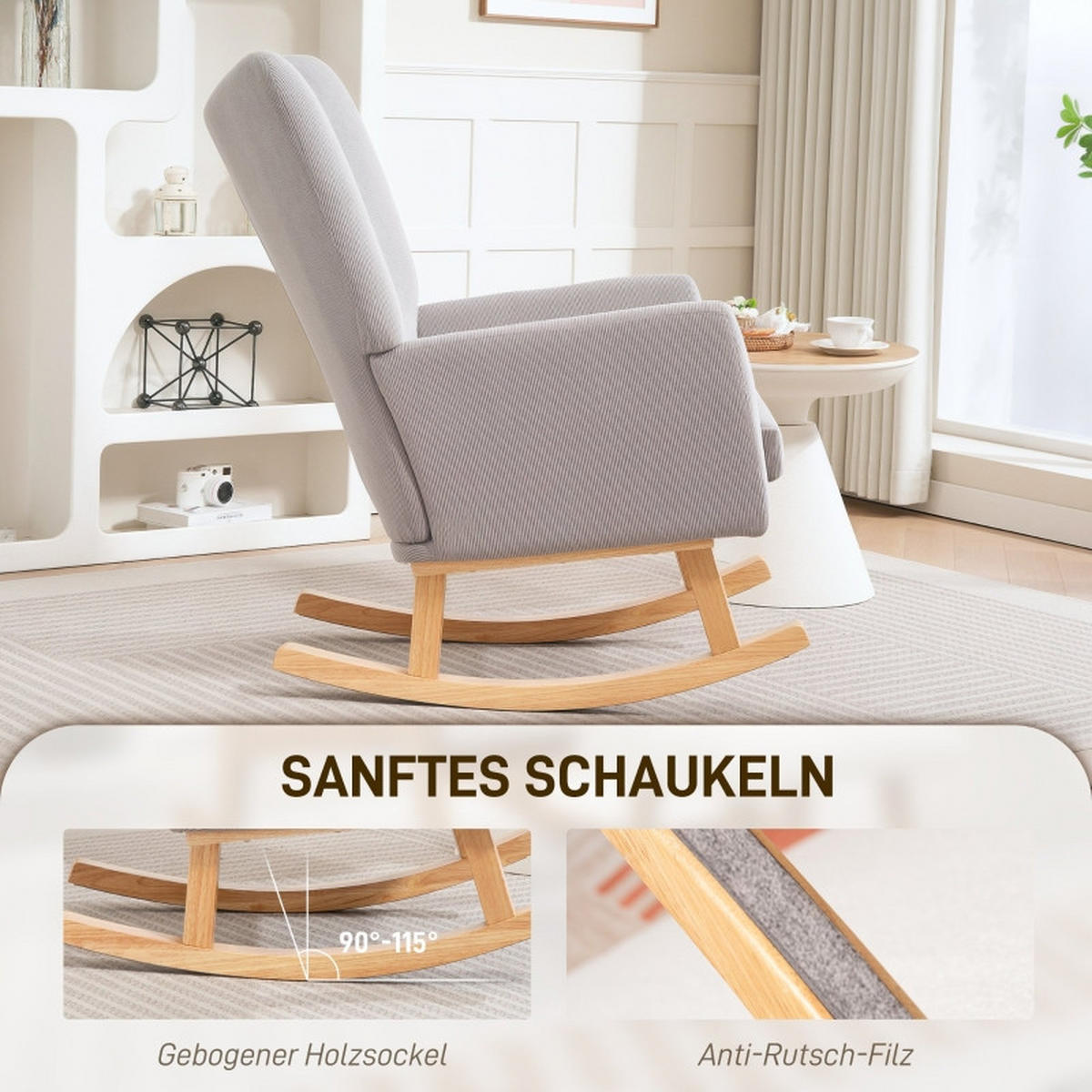 SCHAUKELSTUHL mit Cordbezug, Kautschukholzgestell 72/97/100 cm Hellgrau - Hellblau, Holz (72/100/97cm) - Redom