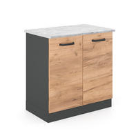 KÜCHENUNTERSCHRANK R-Line Goldkraft Eiche 80 cm AP Marmor - Honigeiche/Anthrazit, Holzwerkstoff (80/81.6/60cm) - Vicco