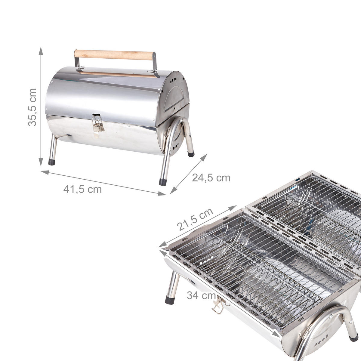 TISCHGRILL - Silberfarben, Holz/Metall (41.5/35/24.5cm) - Relaxdays