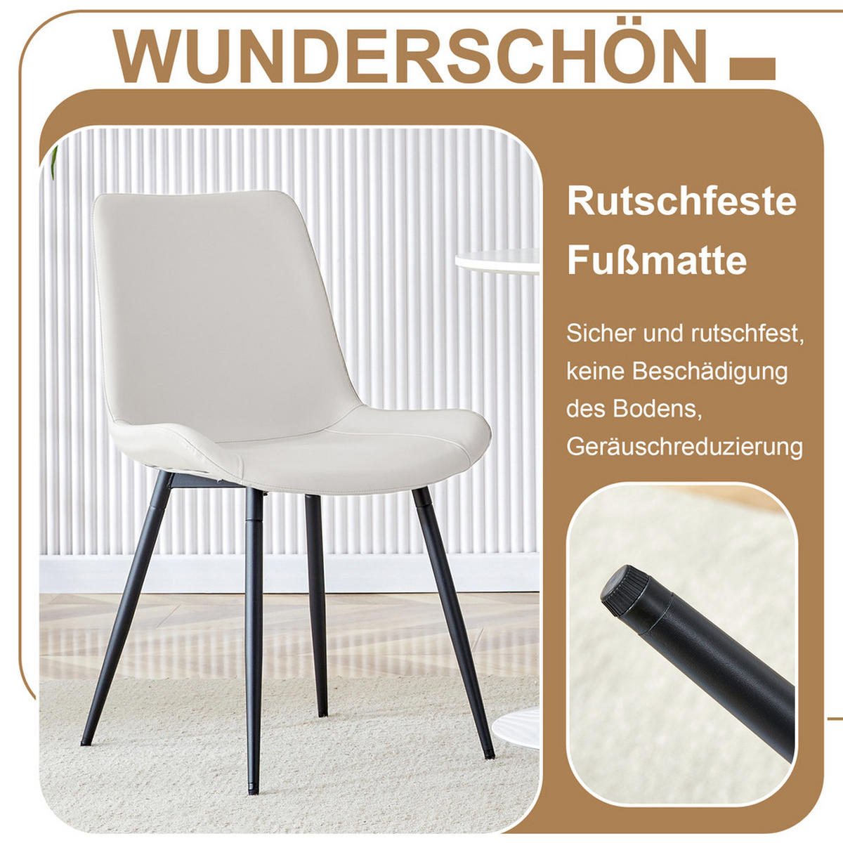 TISCHGRUPPE 5-tlg 100cm Holzoptik Braun mit 4 Weißen PU Sesseln - Weiß, Holzwerkstoff/Metall (63/22/113.5cm) - Raelunyi