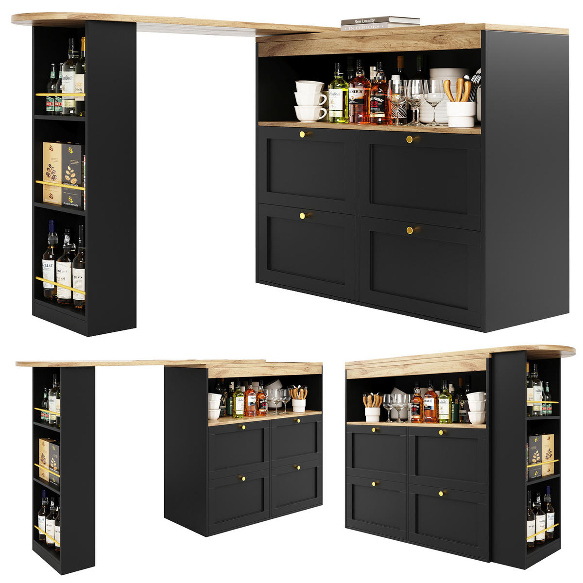 SCHRANK mit 4 Schubladen und drehbarer Ablage 105 x 39 x 102 cm Schwarz - Schwarz, Holz (39/104/138cm) - Beauniv