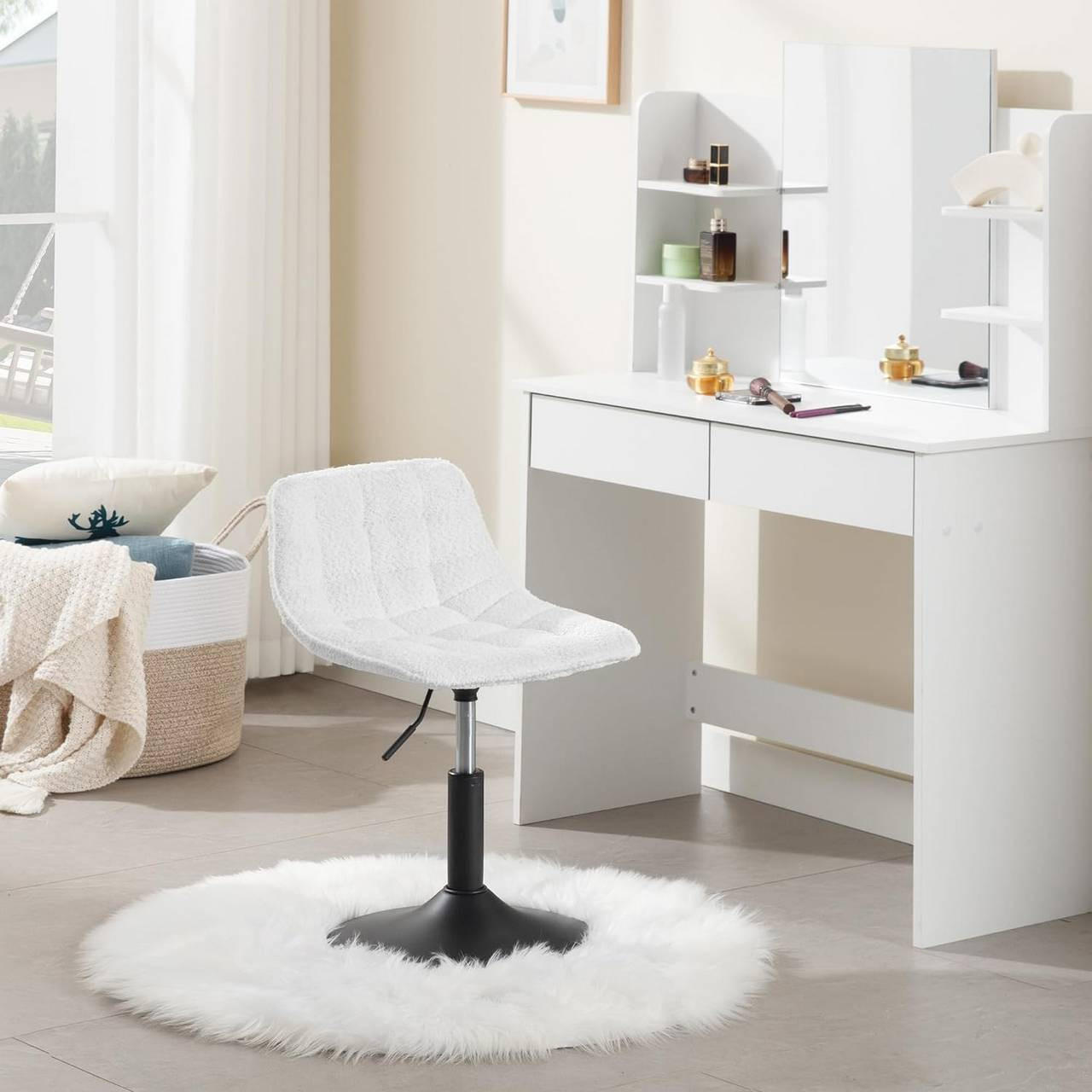 BARHOCKER aus bequemer Chenille, Metall, Weiß - Schwarz/Weiß, Kunststoff/Textil (42.5/60.5/45cm) - Woltu