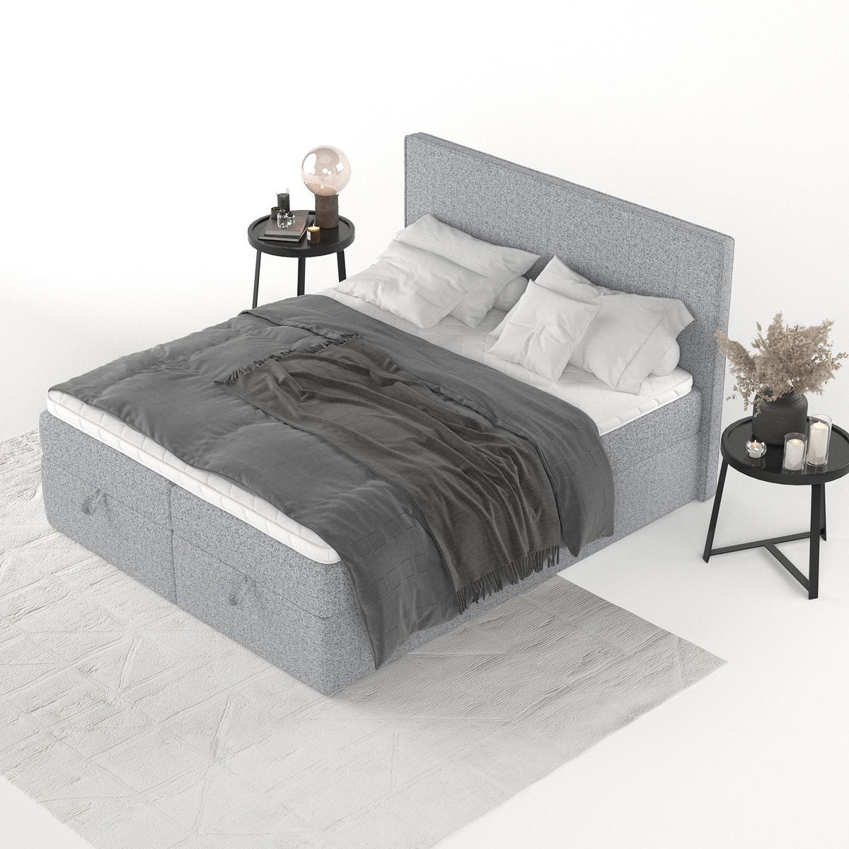 BOXBETT Velma 140/200 cm Grau im Riva Stoff - Schwarz/Grau, Holz/Holzwerkstoff (140/200cm) - AltaBeds