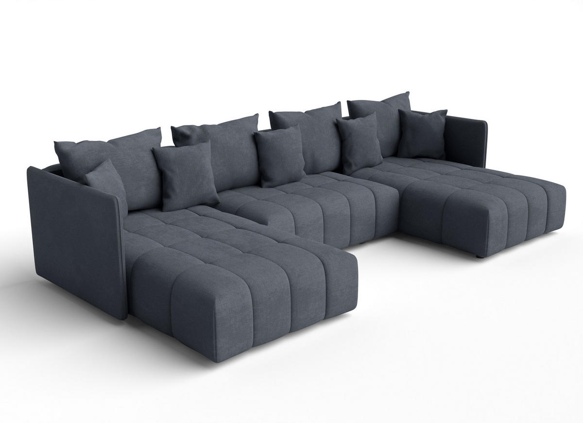 WOHNLANDSCHAFT Veliro U Grau 353/180/83 cm mit Schlaffunktion und Bettkasten - Dunkelgrau/Schwarz, Kunststoff/Textil (353/83/180cm) - AX Living
