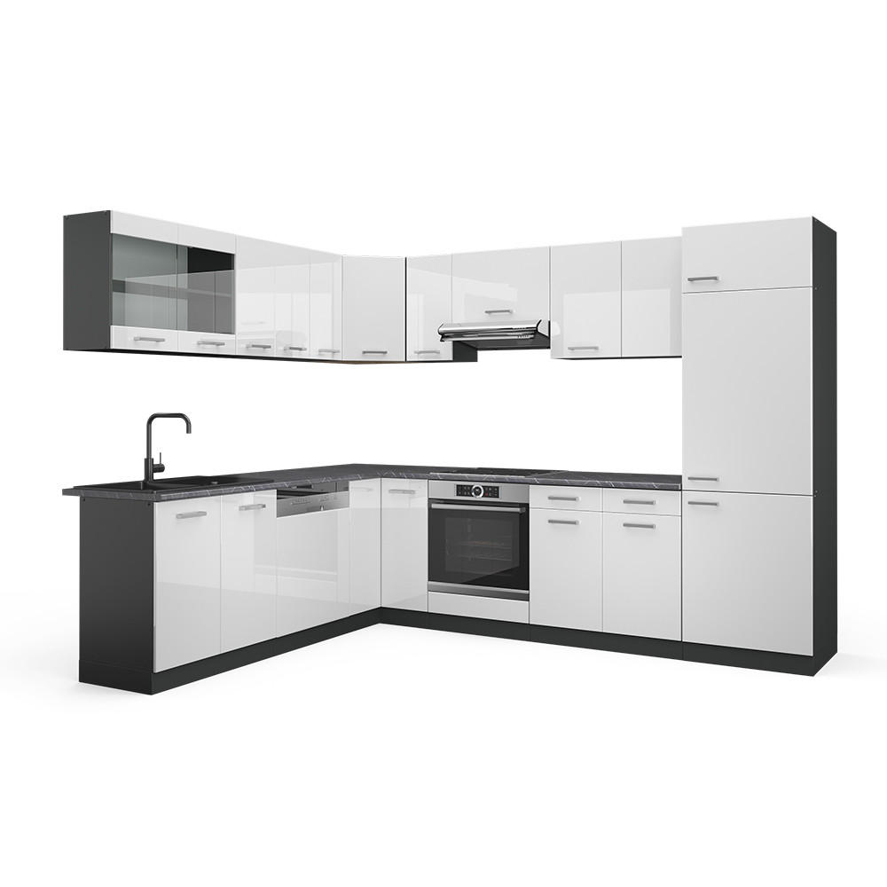 ECKKÜCHE R-Line Weiß Hochglanz/Anthrazit 227 x 287 cm, AP Anthrazit - Weiß Hochglanz/Anthrazit, Holzwerkstoff (287/81.6/60cm) - Vicco
