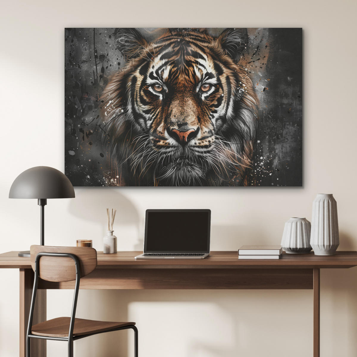 AKUSTIKBILD Tiger - Tiere - Porträt - Luxus - Schwarz Akustikpaneele 90x60 cm - Braun, Kunststoff (90/60/0.9cm) - MuchoWow