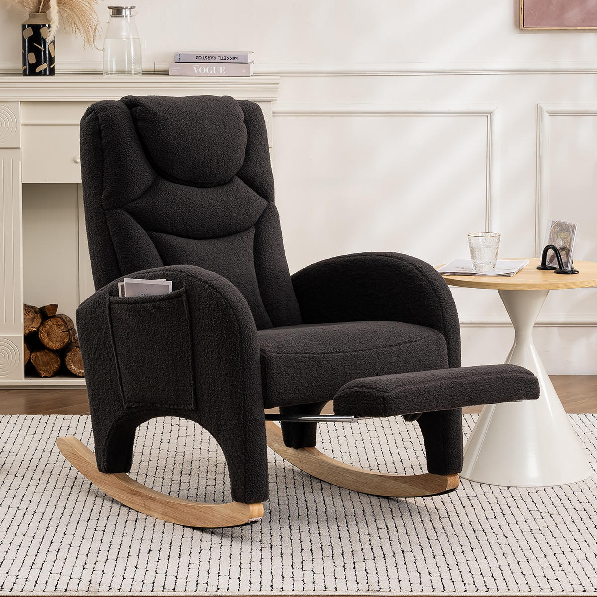 SCHAUKELSTUHL Dunkelgrau Teddy mit Klappbare Pedale - Dunkelgrau, Textil (125/101/66cm) - Oxeza
