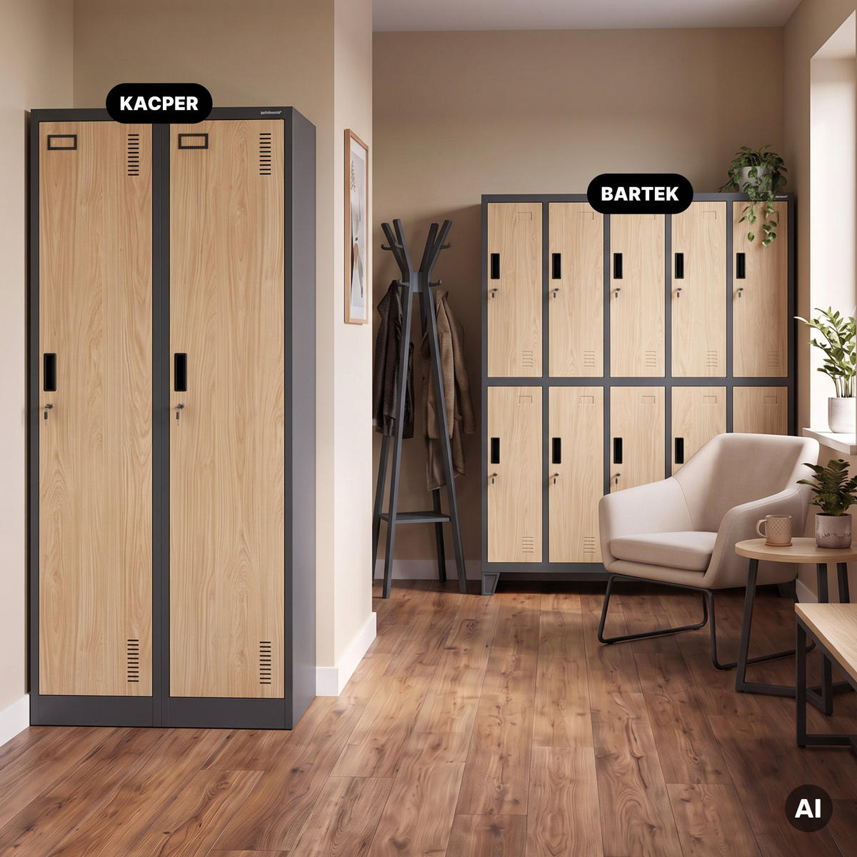 PERSONALSCHRANK KACPER 180x80x50 cm - Anthrazit/Sonoma Eiche, Metall (80/180/50cm) - Jan Nowak