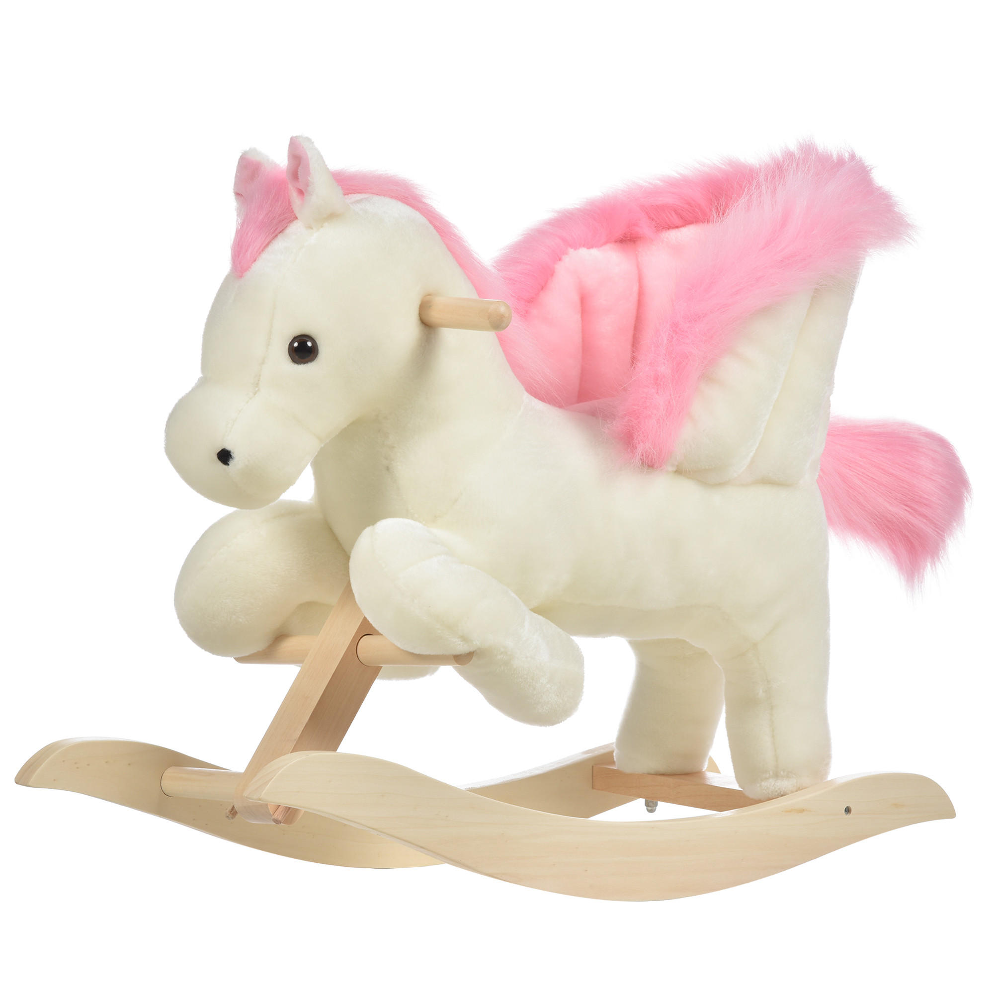 KINDER SCHAUKELTIER, Weiß+Rosa, Plüsch+ Holz - Weiß, Holz (28/57/70cm) - HOMCOM