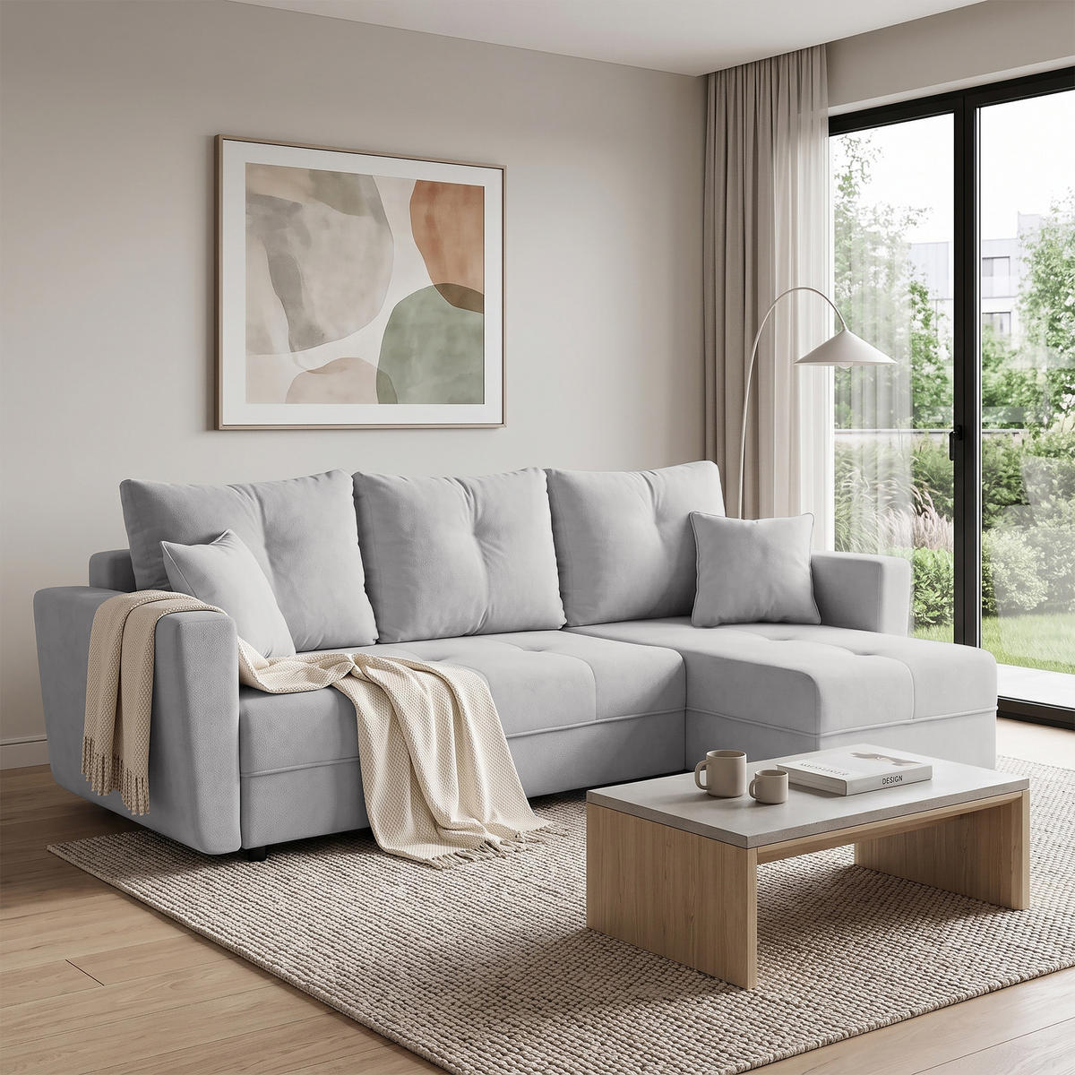 ECKSCHLAFSOFA Verona mit Bettkasten und universeller Ottomane 240 cm, Grau - Grau, Textil (240/148cm) - Beautysofa