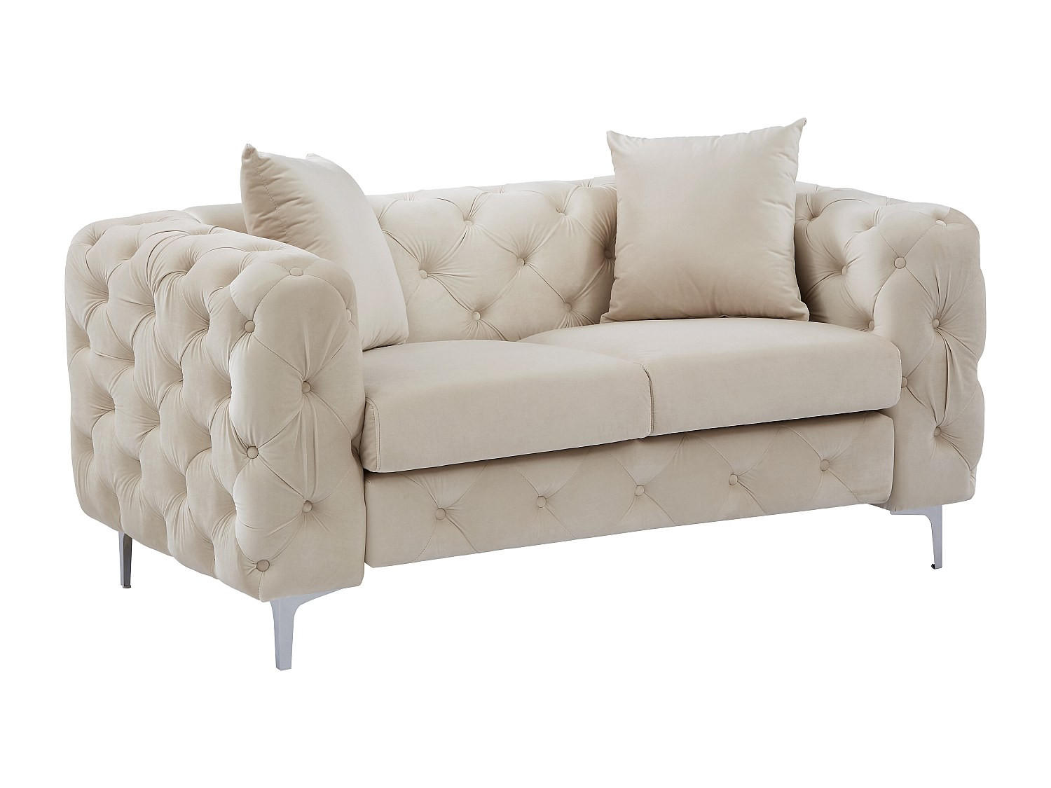 CHESTERFIELD-SOFA 2-Sitzer - Samt - Beige - EDWINA - Beige, Textil (91/76/162cm) - Vente-Unique