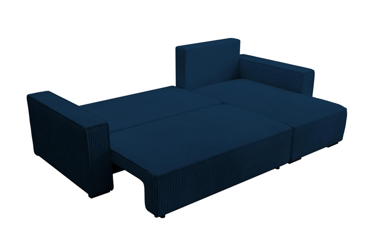 ECKSOFA CUDDY L, Eckcouch in L-Form mit Schlaffunktion und Bettkasten, Farbe: Blau, Cordstoff, Ottomane Rechts - Blau, Textil (240/140cm) - Storez24