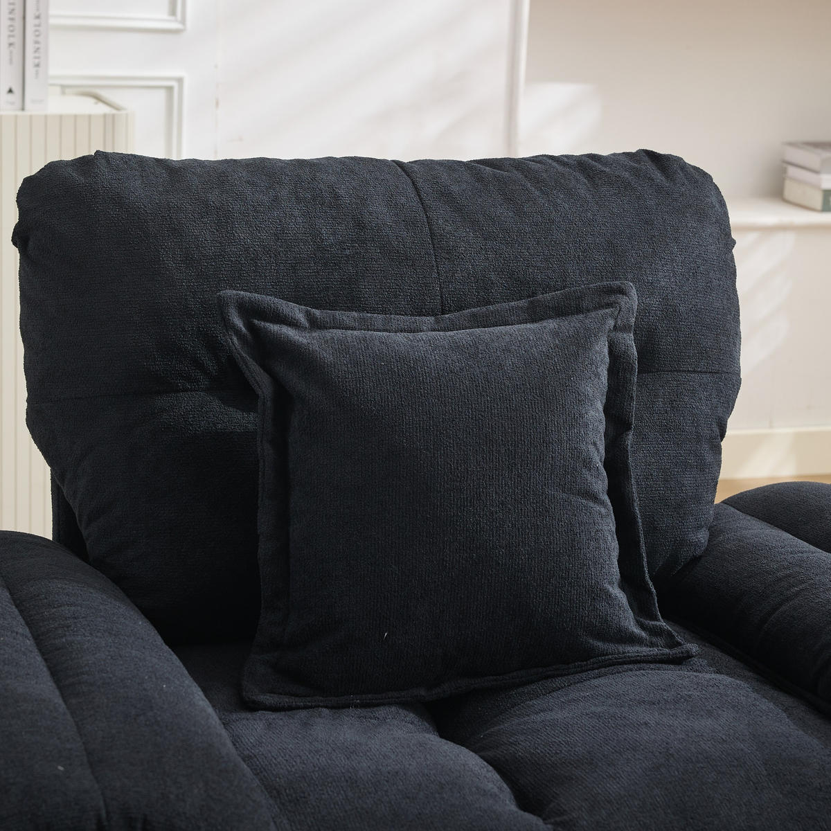 SESSEL Chenille Schwarz drehbar mit Stützkissen - Schwarz, Textil/Metall (116/96/84cm) - WISHDOR