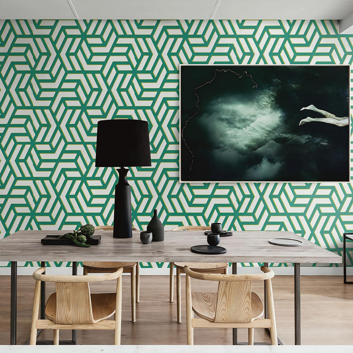 TAPETE Geometrisch aus echtem Papier, 200x280cm, 8 Bögen - Grün, Papier (200/280cm) - WALLPAPERS4BEGINNERS