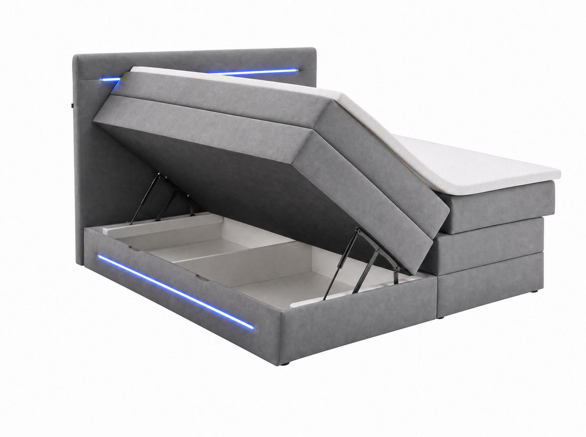 BOXSPRINGBETT Brooklyn grau 160/200 cm H2/H3 Samt - Grau, Textil (160/200cm) - wonello