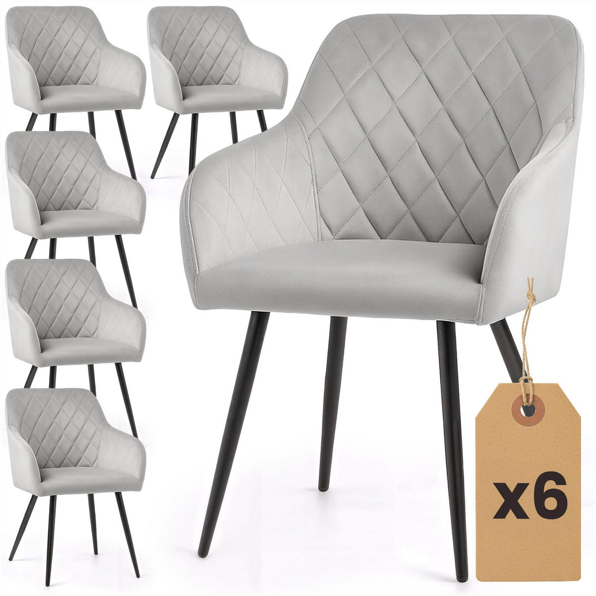 POLSTERSTUHL 6er Set, Metallbeine Grau, Schwarz 54,5/82/58 - Schwarz/Grau, Textil (55/82/58cm) - RAUMHIRSCH FURNITURE