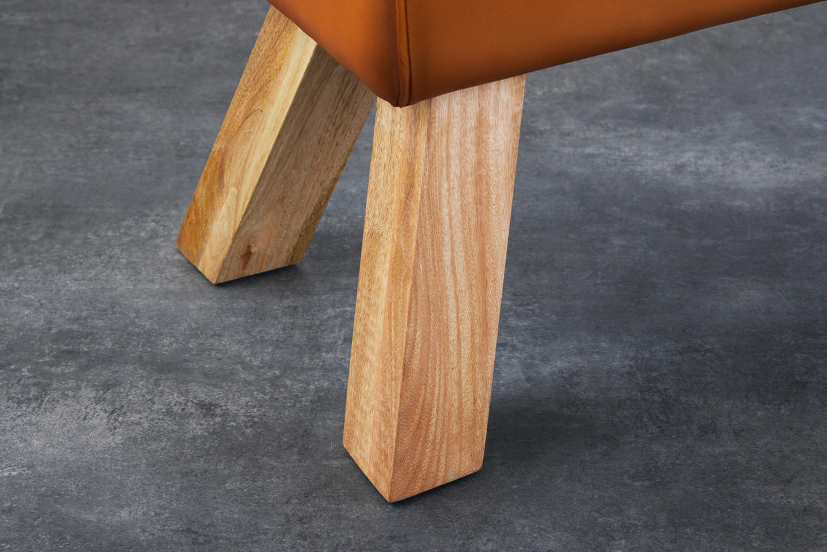 SITZBANK TURNBOCK Mango Echtleder Cognac 100 cm - Braun, Mangoholz/Leder (100/50/35cm) - riess-ambiente