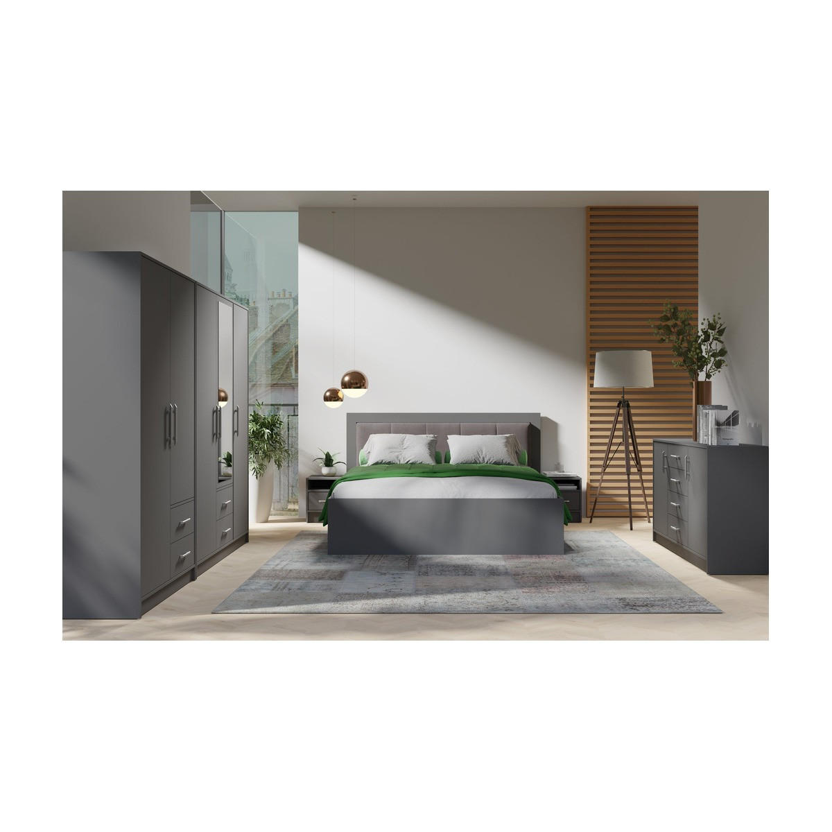 SCHLAFZIMMER Set 6-tlg. Smart – Grau - Grau, Holzwerkstoff (150/190/56cm) - hi-markt