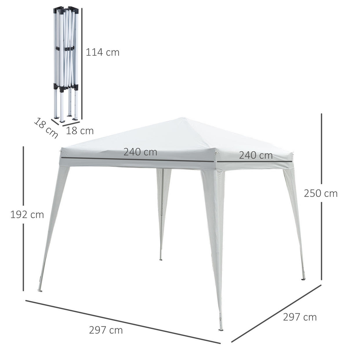 FALTPAVILLON, Grau, Stahl, Oxford - Weiß, Metall (240/250/240cm) - Outsunny