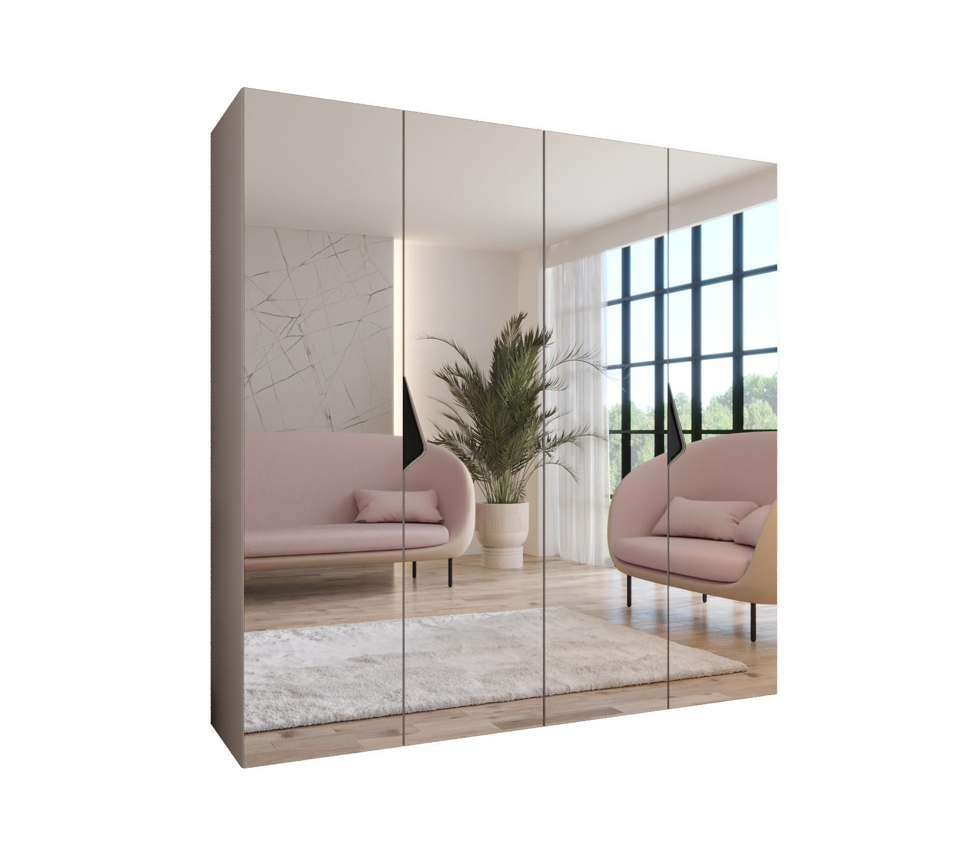 Abiks Möbel Drehtürenschrank Beige, Schwarz 200x202x52 cm