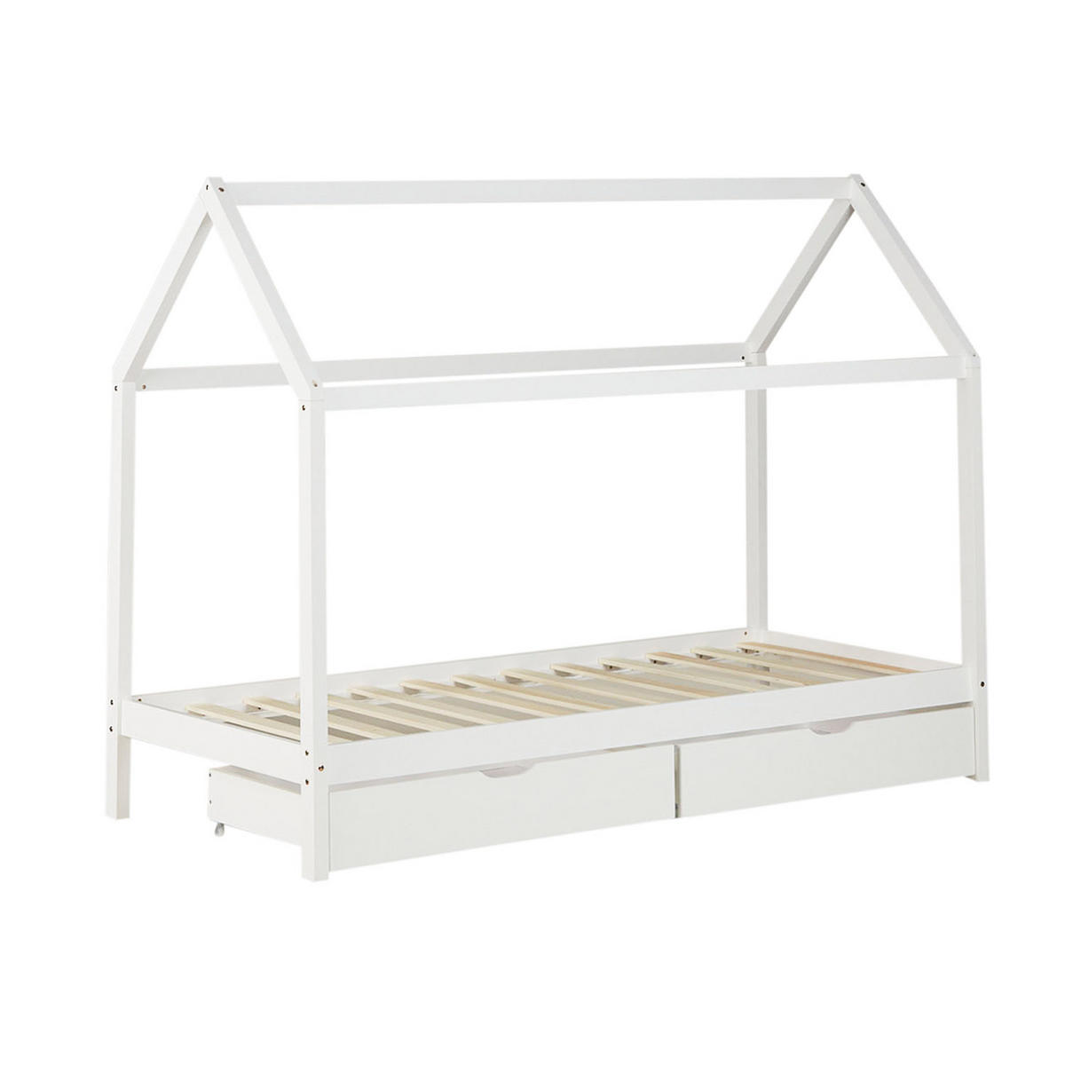 HAUSBETT mit Matratze mit Stauraum 90/200 cm Weiß - Weiß, Holz (206/160/98cm) - Homestyle4u