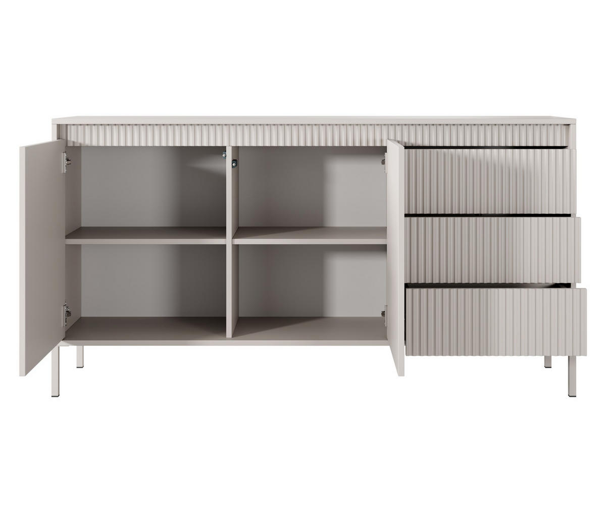 SIDEBOARD Trentinis 2T 3S Beige 153,5/81,4/39,5 cm – Geriffelten Fronten - Beige, Holzwerkstoff/Metall (153.5/81.4/39.5cm) - AX Living