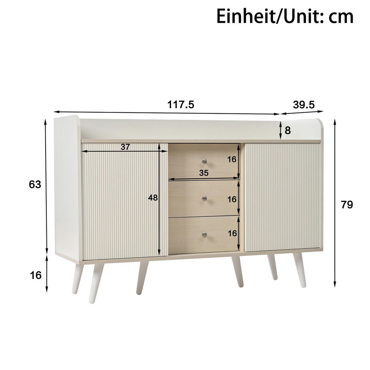 SIDEBOARD 117,5/70/80 cm weiß/holzfarben aus MDF mit Schiebetüren - Weiß, Holzwerkstoff (117/80/70cm) - OKWISH