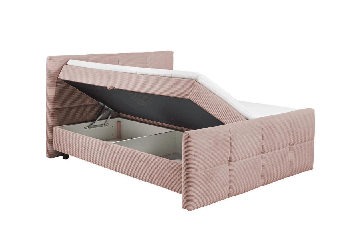 BOXBETT Breitcord, 7-Zonen-Tonnentaschen-Federkernmatratze, HR-30 Topper, Bettkasten - Beige/Schwarz, Holz/Kunststoff (180/200cm) - ed exciting design