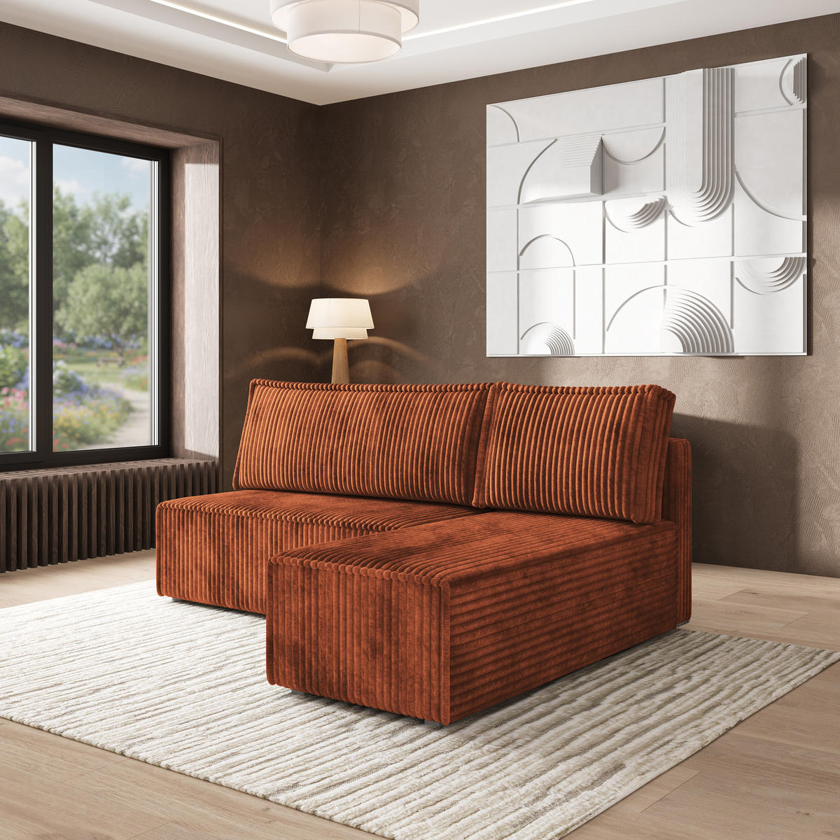 ROHOVÁ SEDAČKA BRISO hnědá - šedá/hnědá, dřevo/textil (200/140cm) - MASSENO