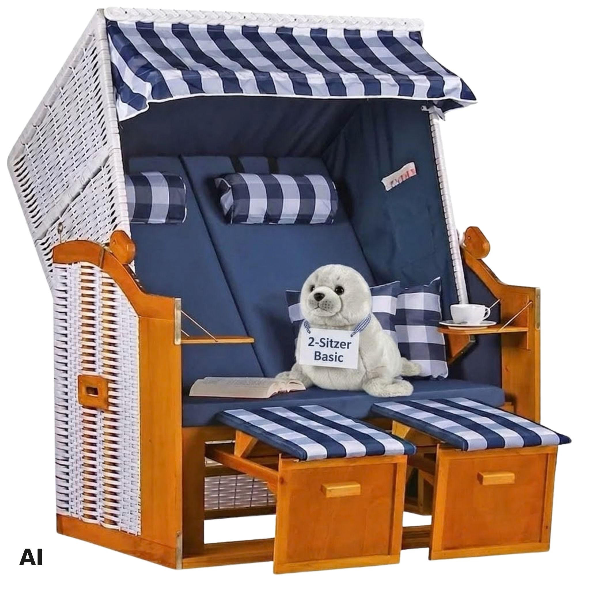 STRANDKORB Ostsee 2-Sitzer PE weiß - Blau/Weiß, Metall (120/160/80cm) - Mr. Deko