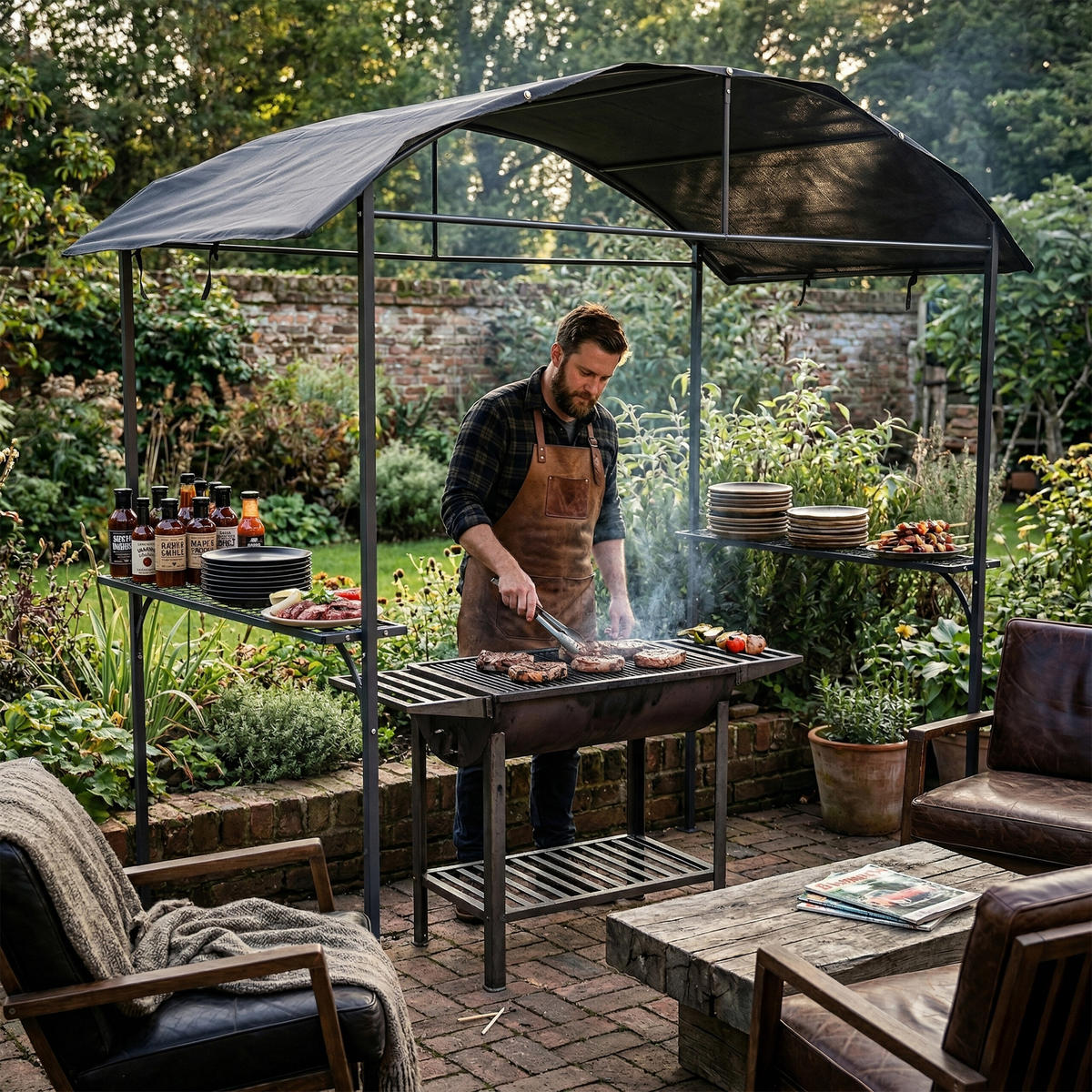 GRILL-PAVILLON - Anthrazit, Textil/Metall (210/230/116cm) - Relaxdays