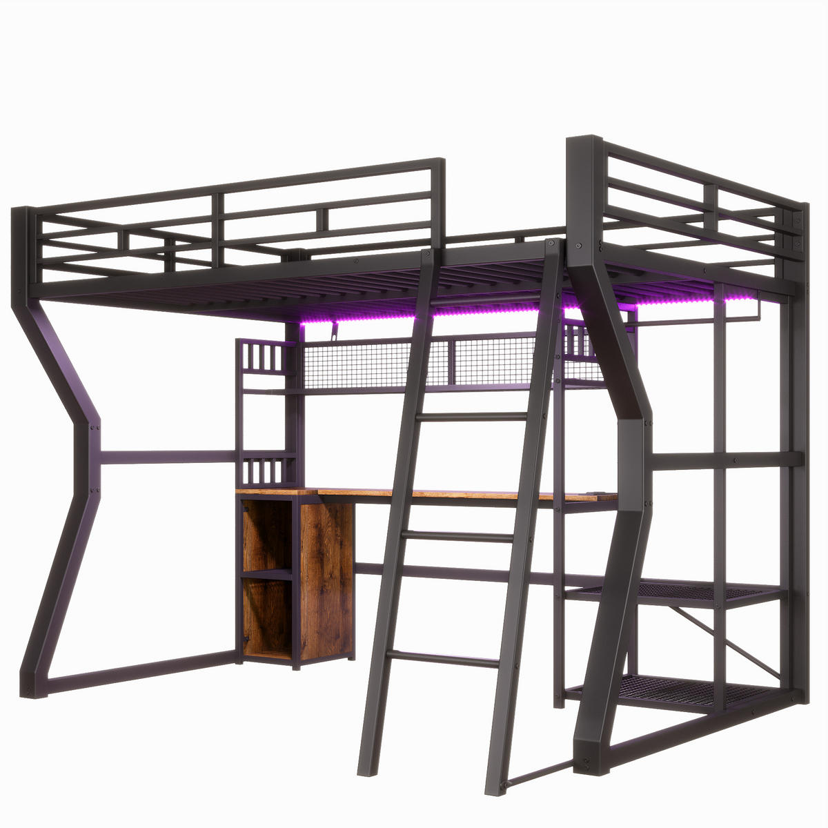 HOCHBETT mit Schreibtisch 140x200 cm Metall MDF Black - Schwarz, Metall (140/200cm) - Meubliv