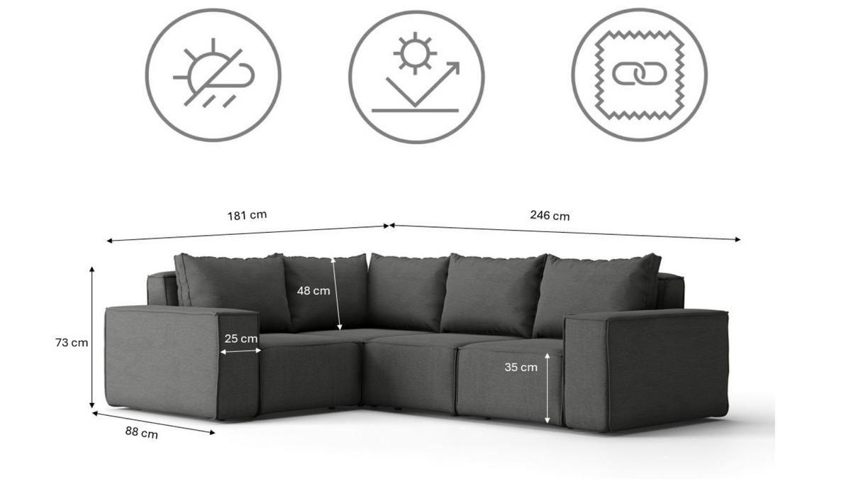 GARTENECKSOFA Für Den Garten SONNE Grau Rechts - Grau, Holz (181/73/246cm) - Kaiser Möbel