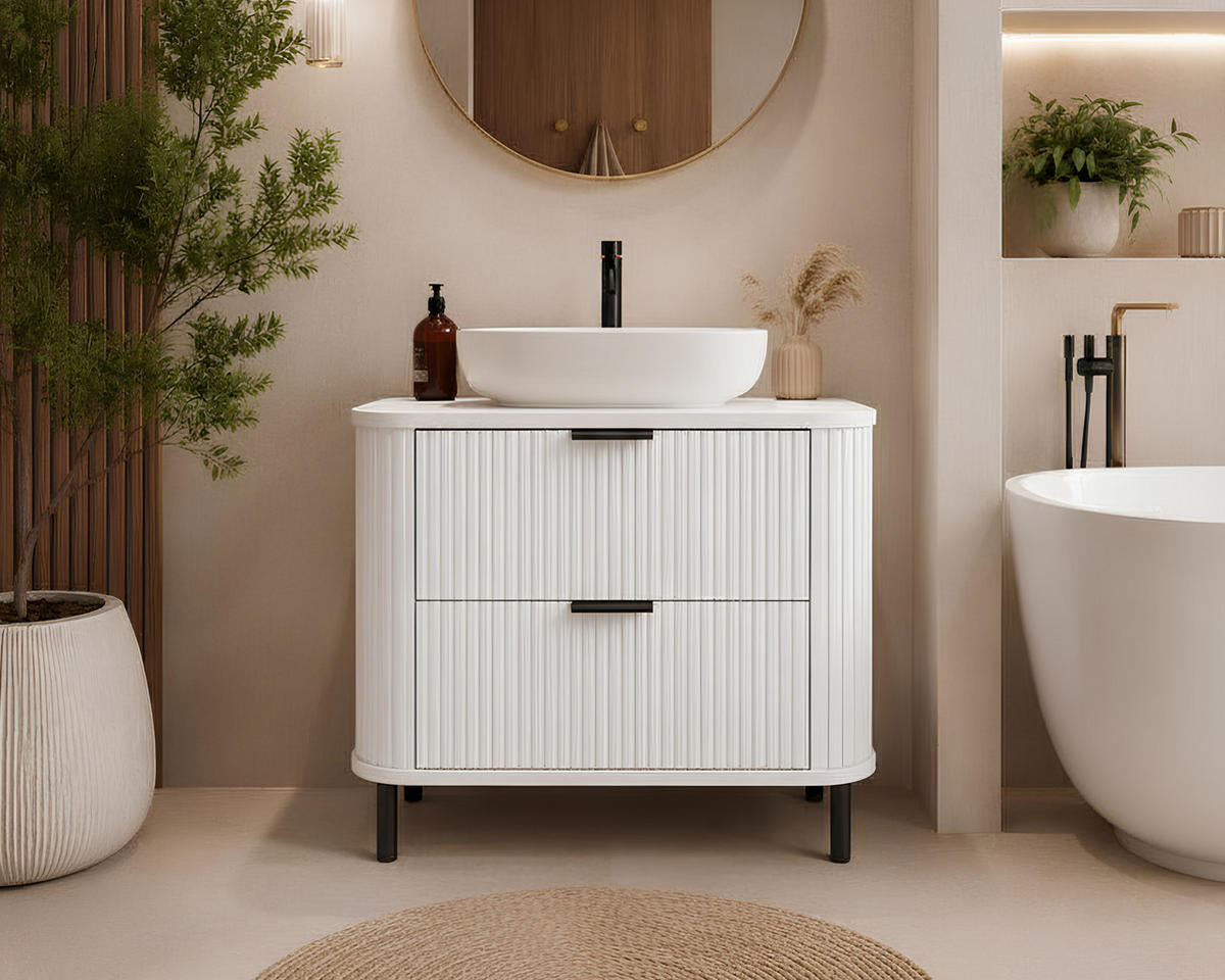 BADEZIMMERSCHRANK : Farbe Weiß, Griff schwarz, Füße schwarz, 80 x 41,5 x 66,7 cm - Schwarz/Weiß, Holzwerkstoff (80/66.7/41.5cm) - 3XE LIVING
