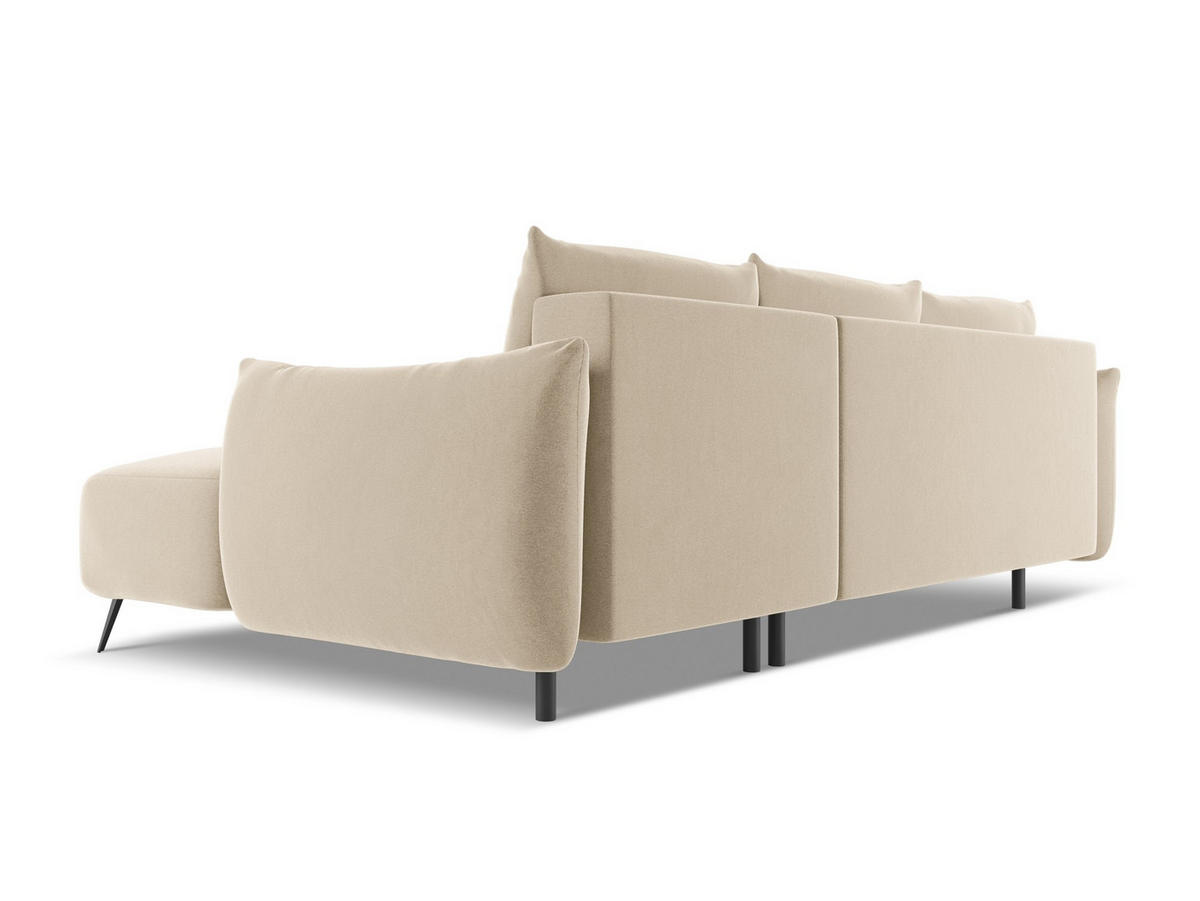 ECKSOFA mit Schlaffunktion Samt Stoff Beige - Beige/Creme, Textil/Metall (242/162cm) - Makamii