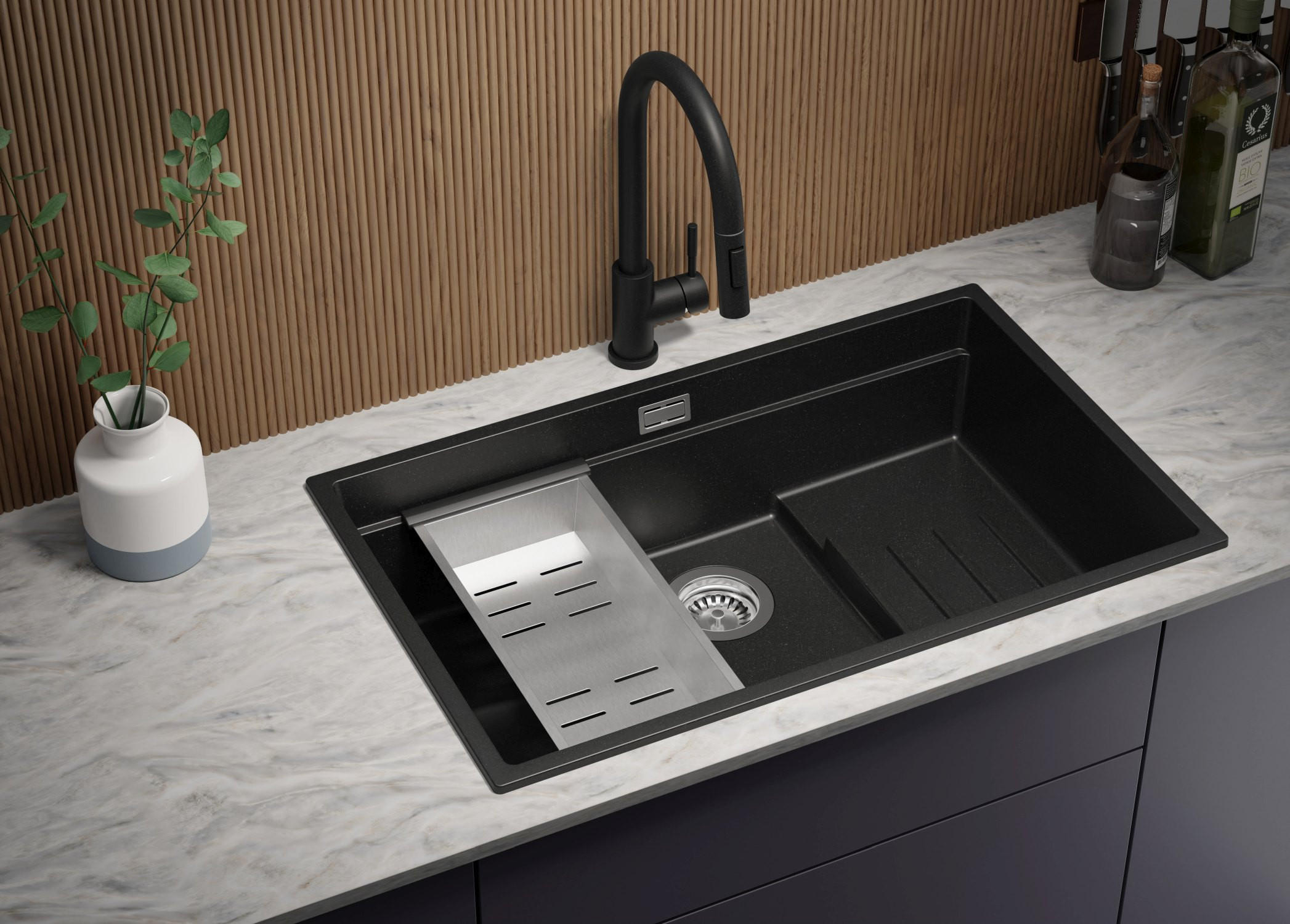 Thumbnail - Primagran Granitspüle, Schwarz, Schwarz, Schwarz, Schwarz, Kunststoff, Rechteckig, 76x20x47 cm, Küchen, Küchenausstattun...