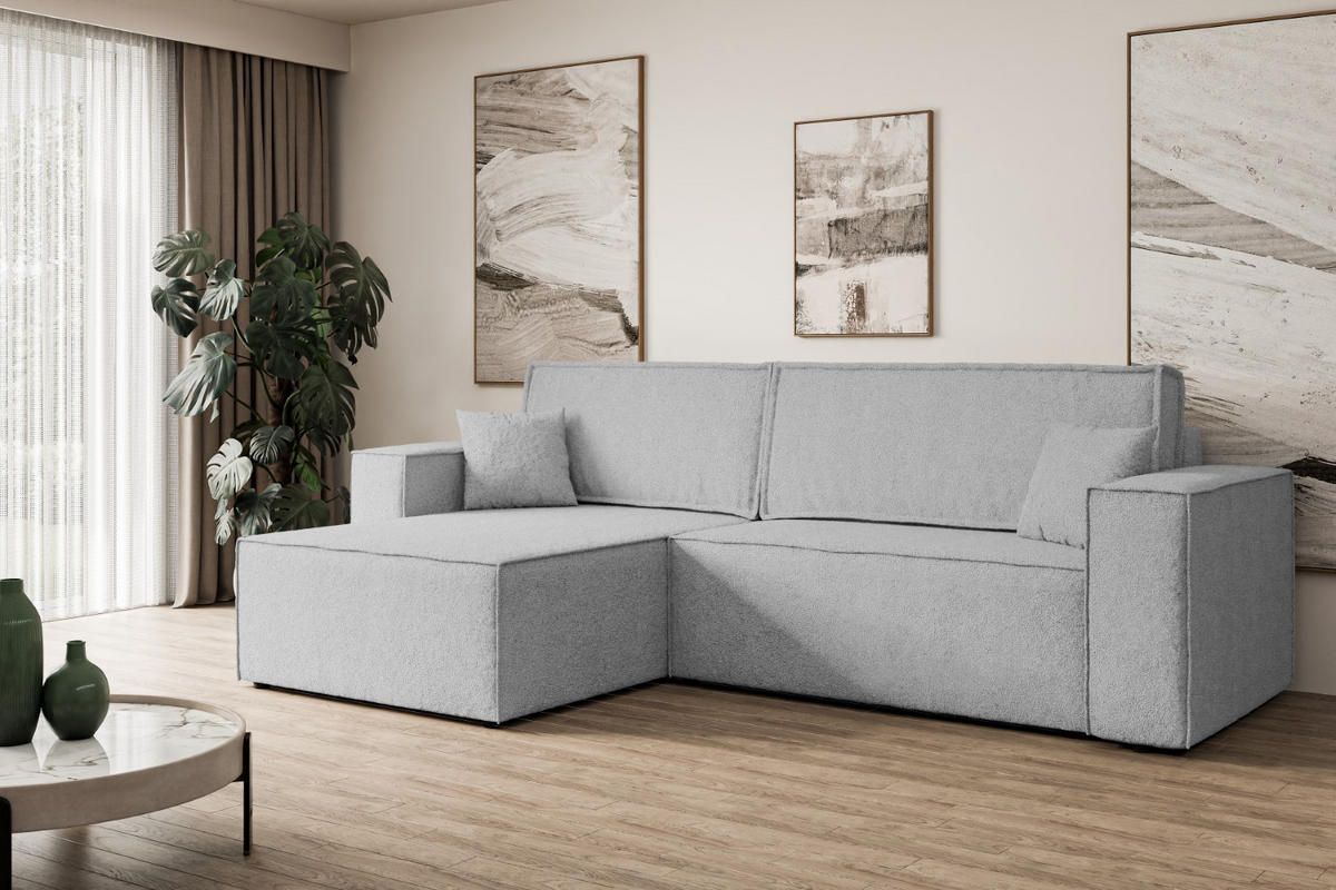 ECKSOFA mit Schlaffunktion und Bettkasten CELTIC-XL - 277x143x83 cm Hellgrau Bouclé - Hellgrau/Schwarz, Holzwerkstoff/Kunststoff (277/143cm) - ALTDECOR
