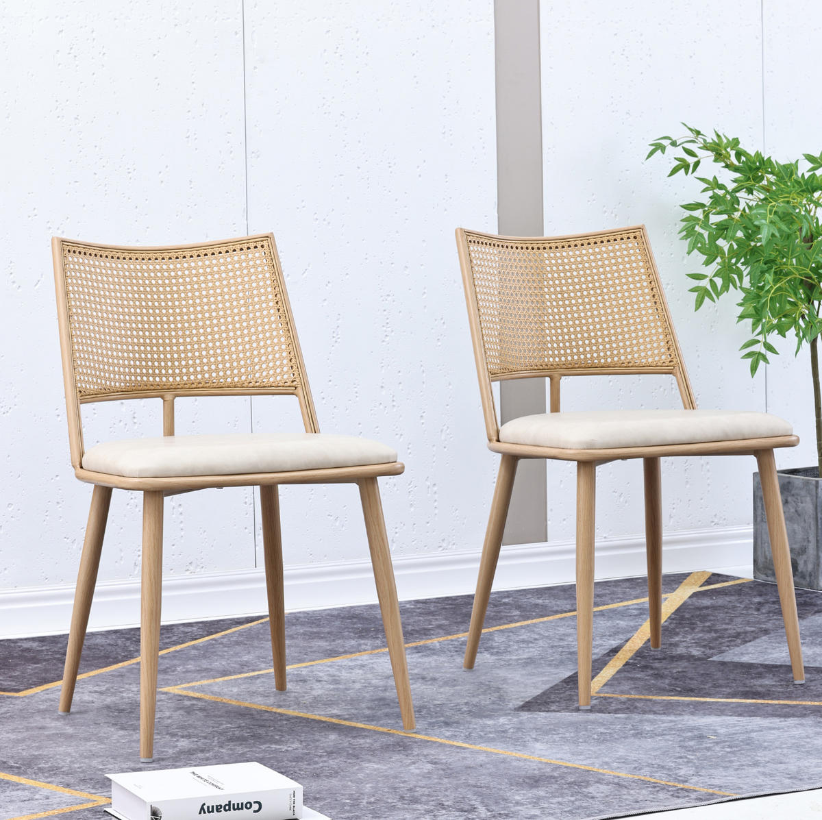 ESSZIMMERSTUHL 2er-Set mit PU-Sitz Rattan Beige - Beige, Holz (46/90/48cm) - Meubliv