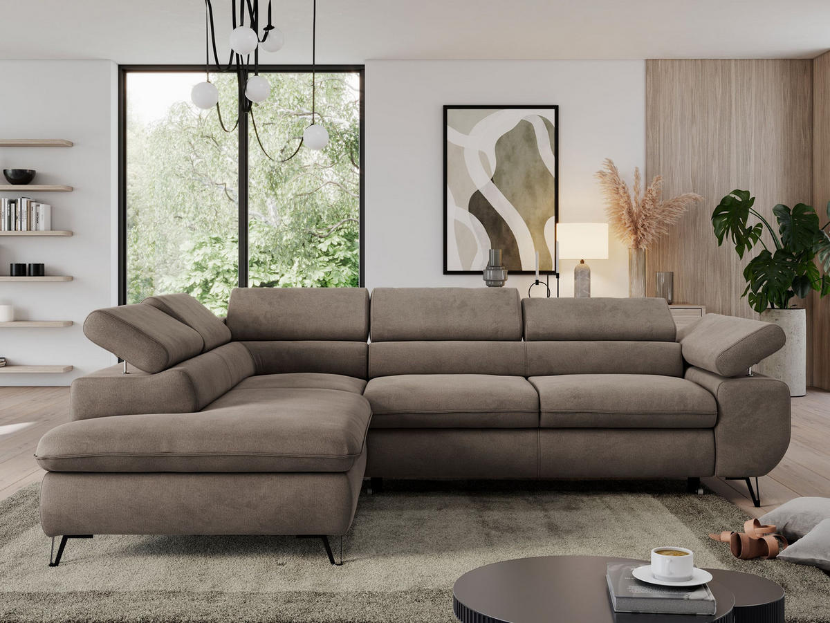 ECKSOFA PEDRO L Braun Velvet - Links Seite - Schwarz/Braun, Textil/Metall (208/273cm) - MKS