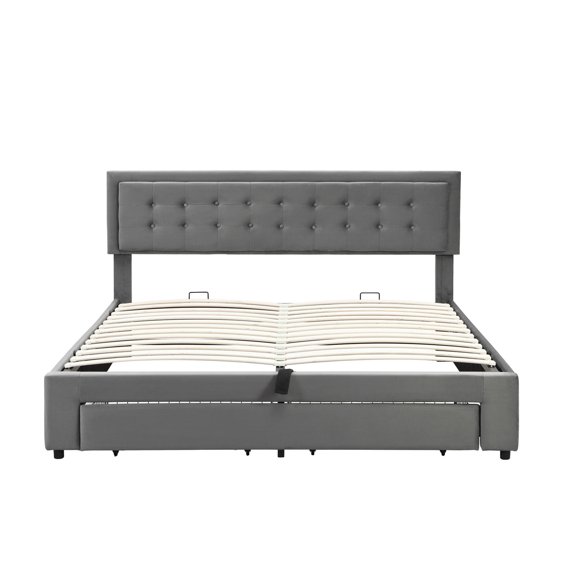 SAMT-POLSTERBETT 160/200 cm mit Bettkasten und verstellbarem Kopfteil in Grau - Grau, Textil (160/200cm) - BEAOK