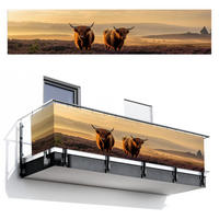 BALKON-SICHTSCHUTZ Schottische Hochlandbewohner - Heide - Landschaft - Tiere - Cognac, Kunststoff (500/110cm) - MuchoWow
