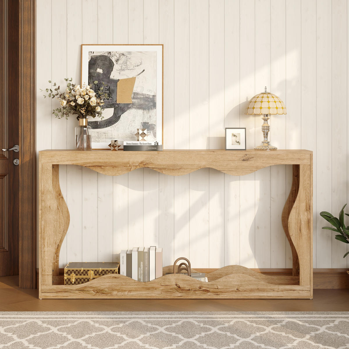 KONSOLENTISCH Wellenkante 2 Ebenen Holz - Naturfarben, Holzwerkstoff (30/160.5/86.5cm) - Fortuna Lai