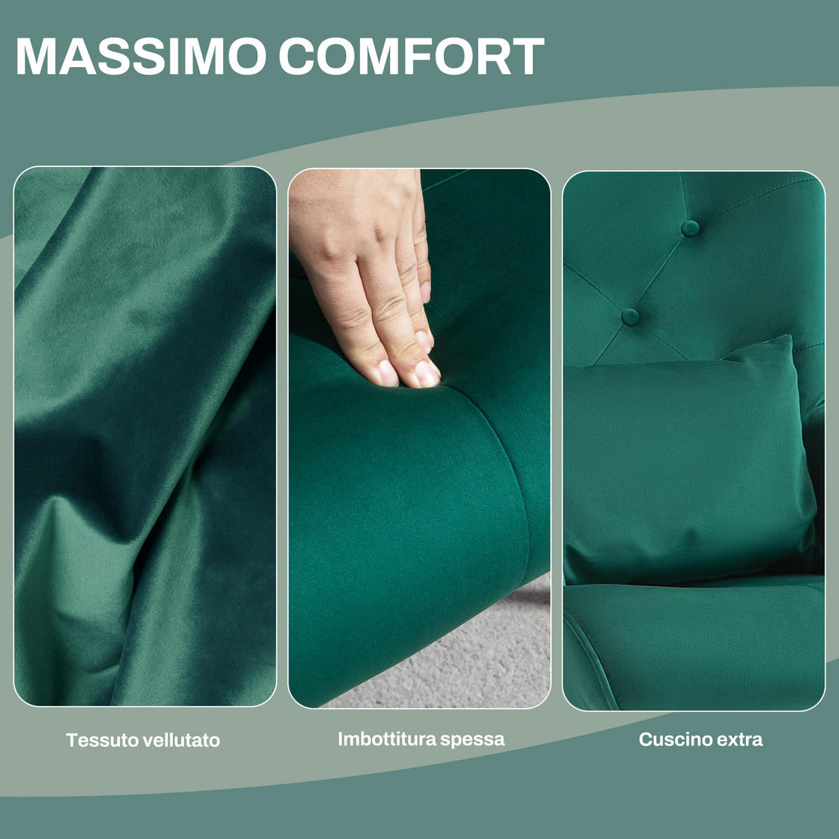SCHAUKELSTUHL hochlehnig Samt Kissen Armlehnen Grün - Grün, Textil (70/94/86cm) - Vallsero