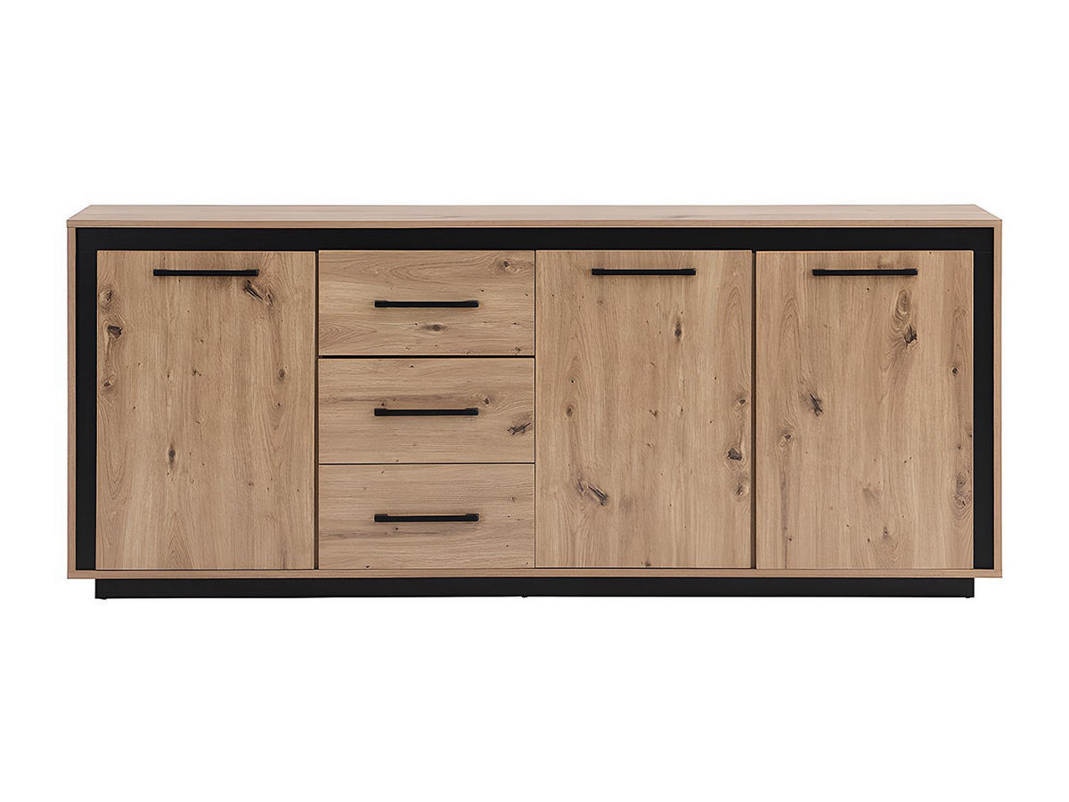 SIDEBOARD mit 3 Türen & 3 Schubladen - MDF - Naturfarben & Schwarz - NALAMANE - Naturfarben, Holz (180/75/40cm) - Vente-Unique