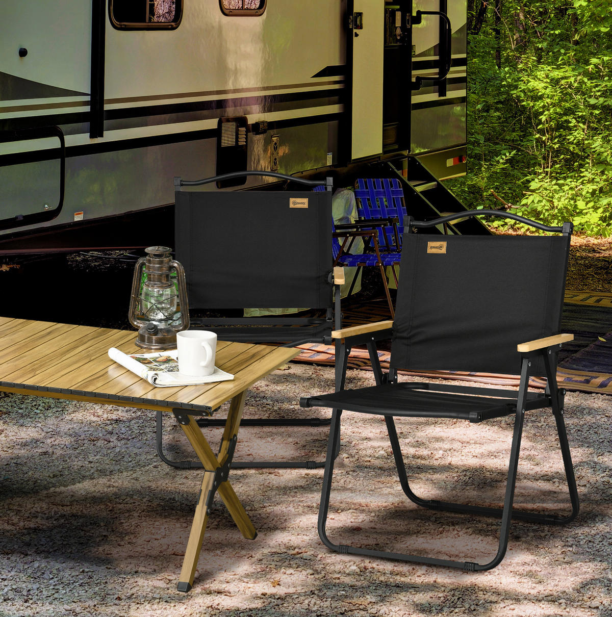 CAMPINGSTUHL 54/59/78 cm, klappbar und tragbar mit Stahlrahmen und UV-beständigem Polyester, Schwarz - Schwarz, Metall (59/78/54cm) - Redom